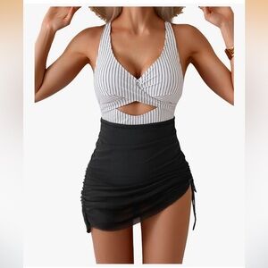 Striped Halter Cutout Top with Black Skirt